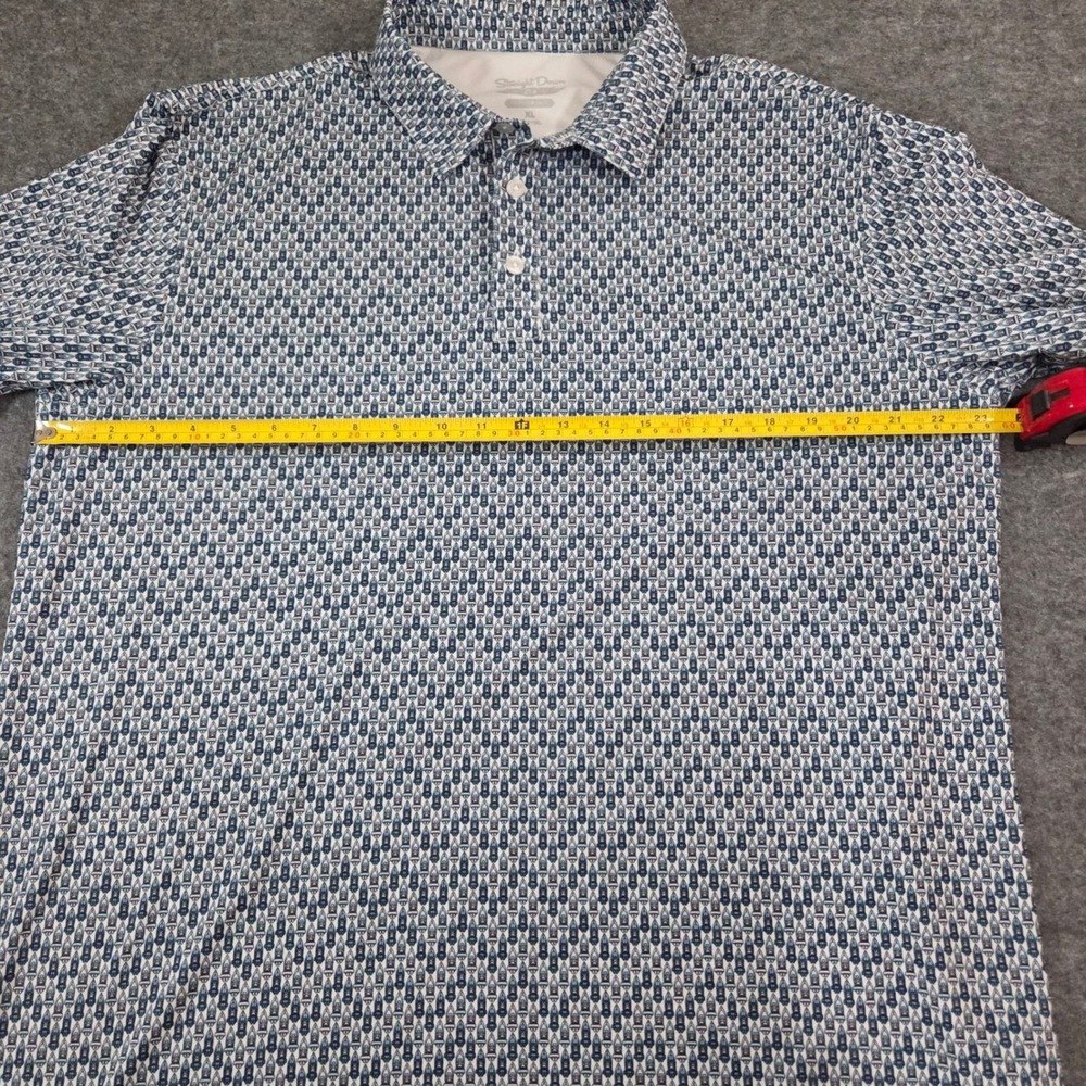 Straight Down Mens XL Performance Polo Shirt Blue White Speedboat Print Golf - Picture 8 of 10